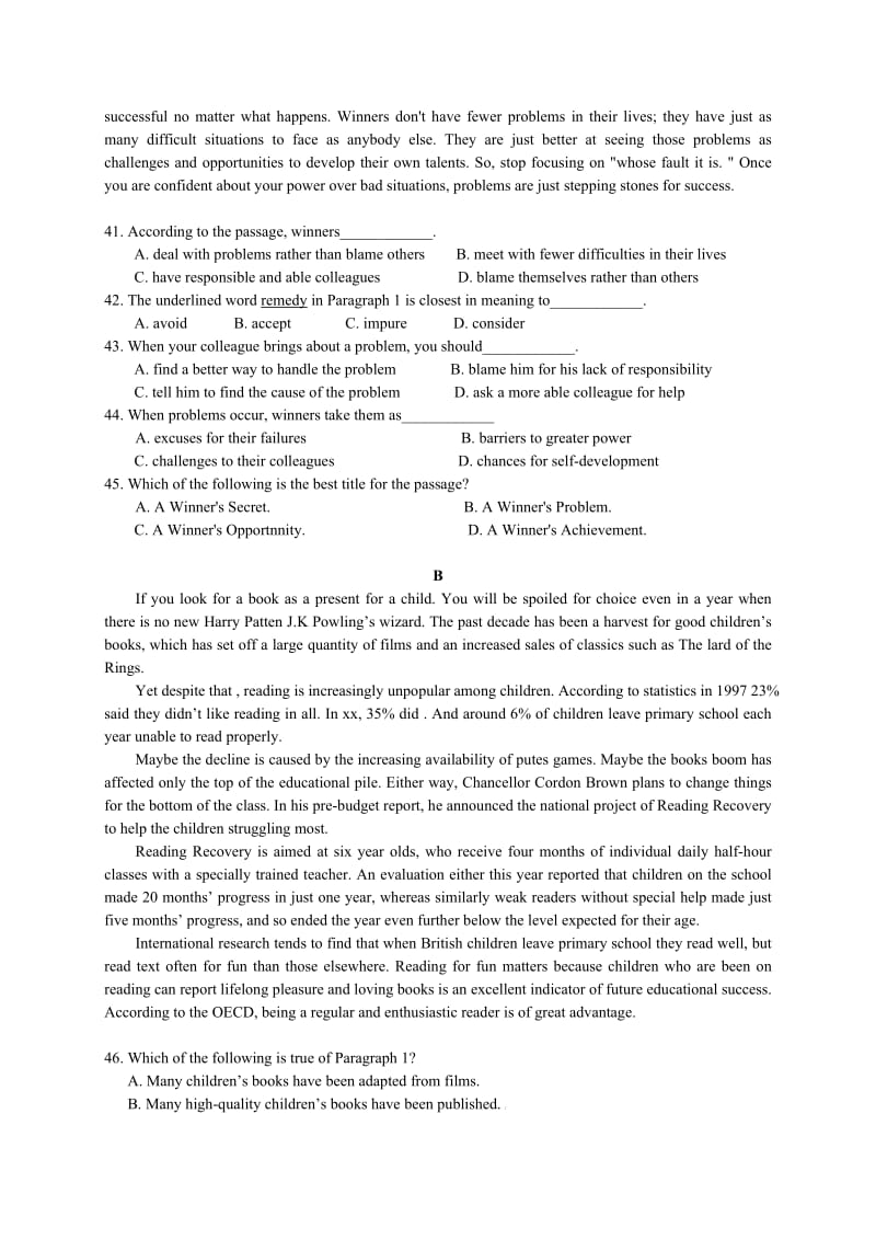 2019-2020年高三第18周测试英语试题.doc_第3页