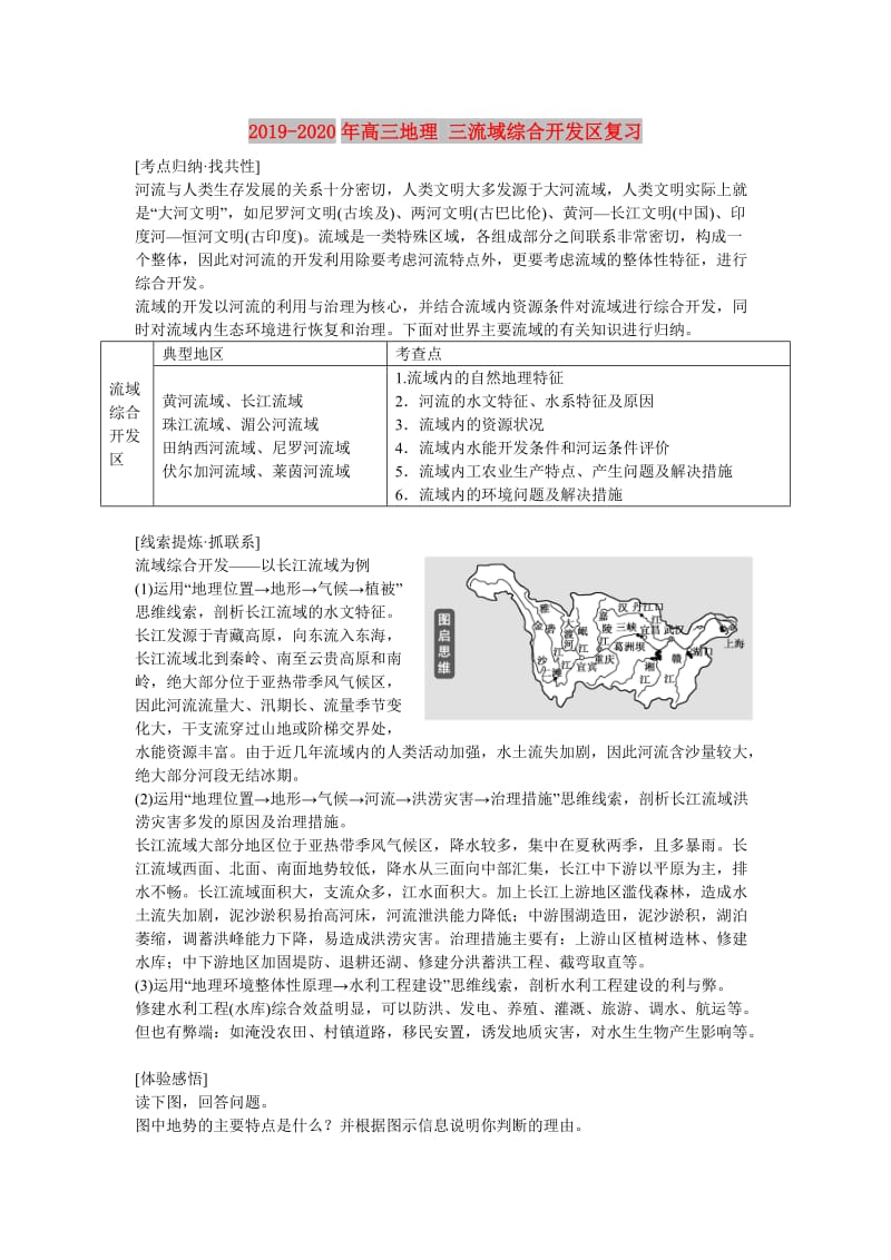 2019-2020年高三地理 三流域综合开发区复习.doc_第1页