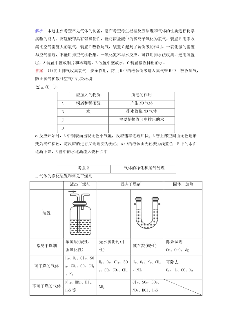 2019-2020年高考化学考点突破训练 10.3气体的制备.doc_第3页