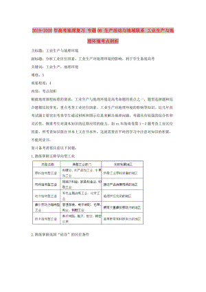 2019-2020年高考地理復習 專題06 生產活動與地域聯(lián)系 工業(yè)生產與地理環(huán)境考點剖析.doc