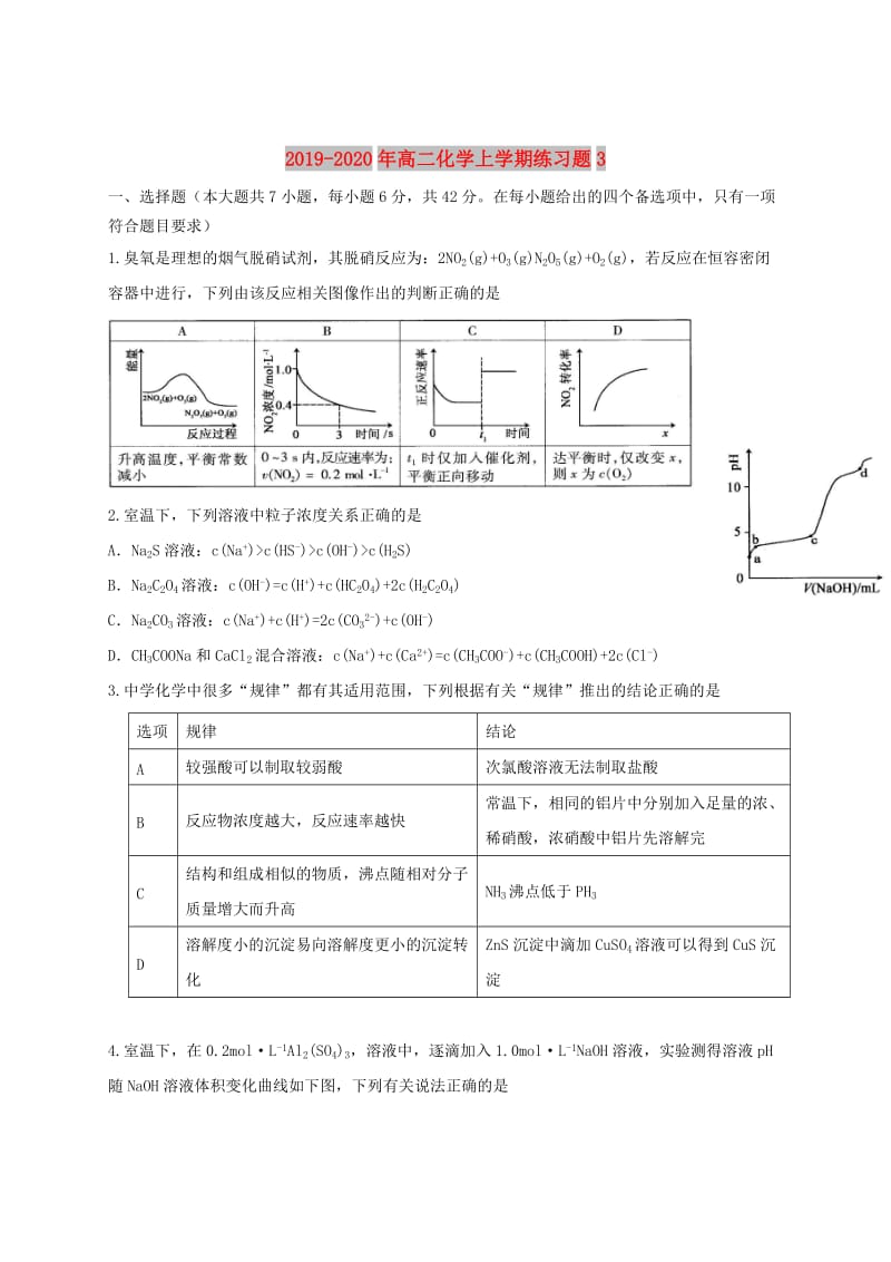 2019-2020年高二化学上学期练习题3.doc_第1页