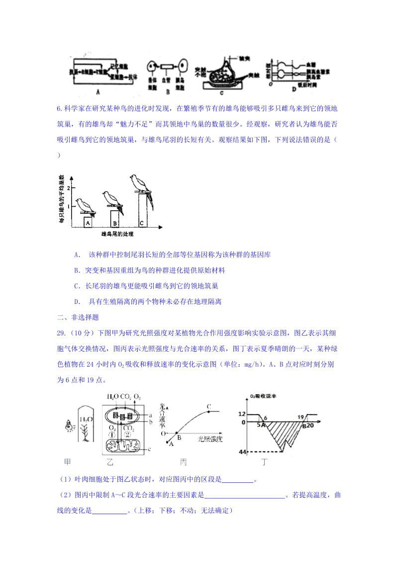 2019-2020年高三下学期第一次质量检测（理综）生物试题 含答案.doc_第2页