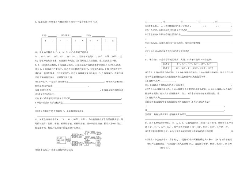 2019-2020年高考化学 第二章 第3讲 离子共存、离子的检验和推断练习2.doc_第2页