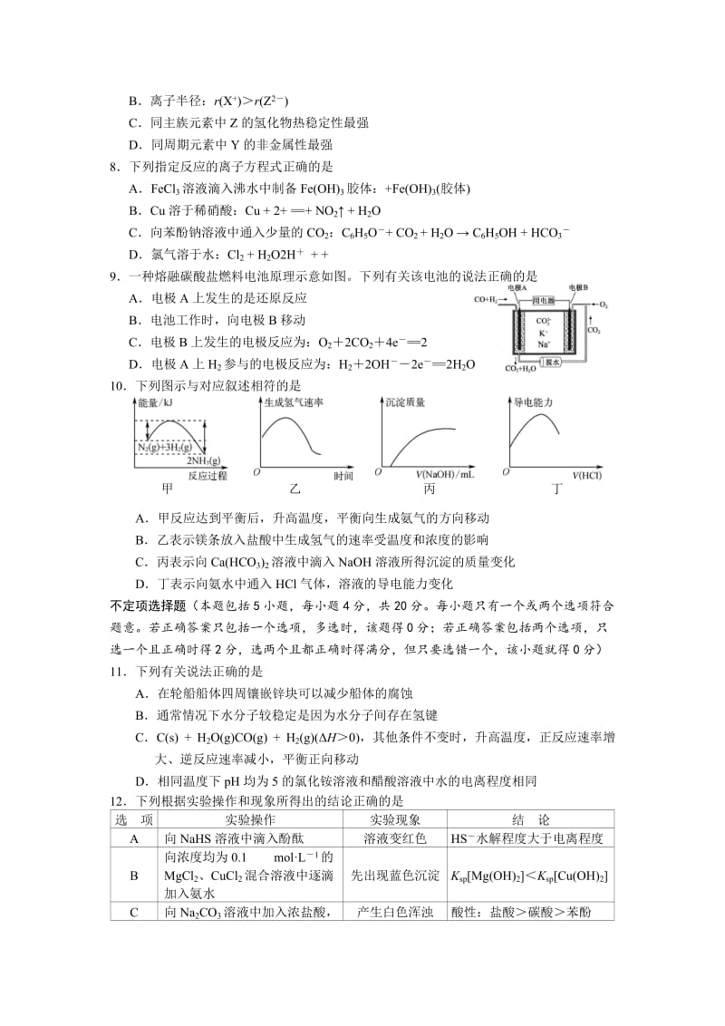 2019-2020年高二下学期期末调研化学试卷（选修）含答案.doc_第2页