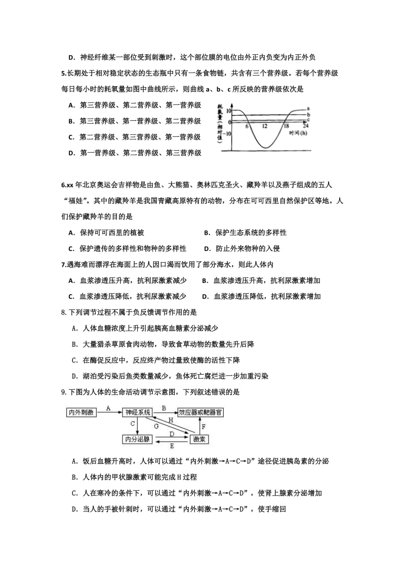 2019-2020年高二上学期期末模拟考试生物试题（2） 含答案.doc_第2页