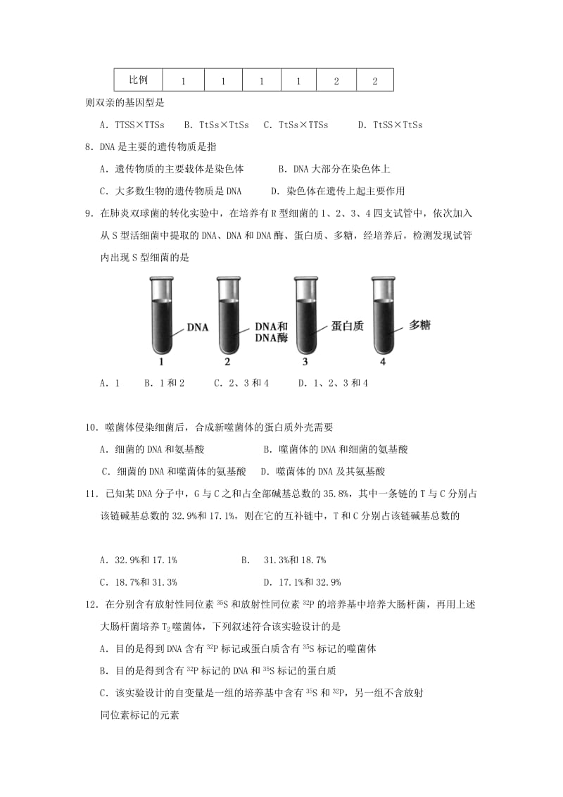 2019-2020年高二生物上学期第一次月考.doc_第2页