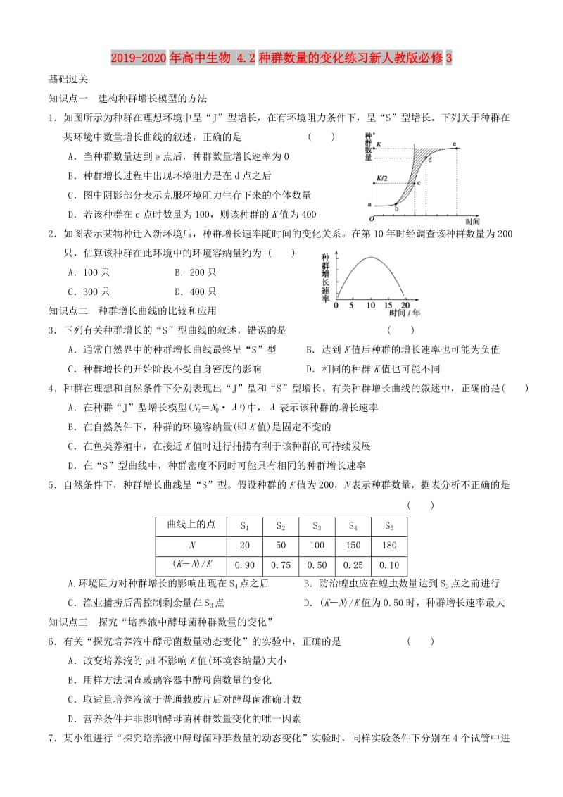 2019-2020年高中生物 4.2种群数量的变化练习新人教版必修3.doc_第1页