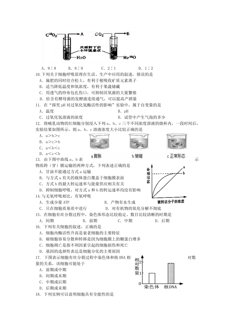 2019-2020年高一生物暑期作业（4） Word版含答案.doc_第2页