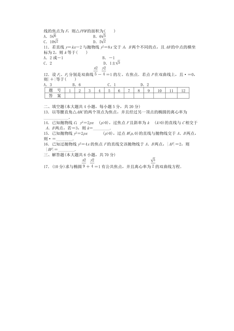 2019-2020年高中数学 第二章 圆锥曲线与方程单元检测（B卷）新人教A版选修1-1.doc_第2页