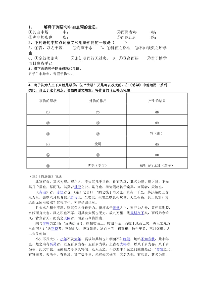 2019-2020年高三语文会考重点文言篇目练习缺答案.doc_第2页