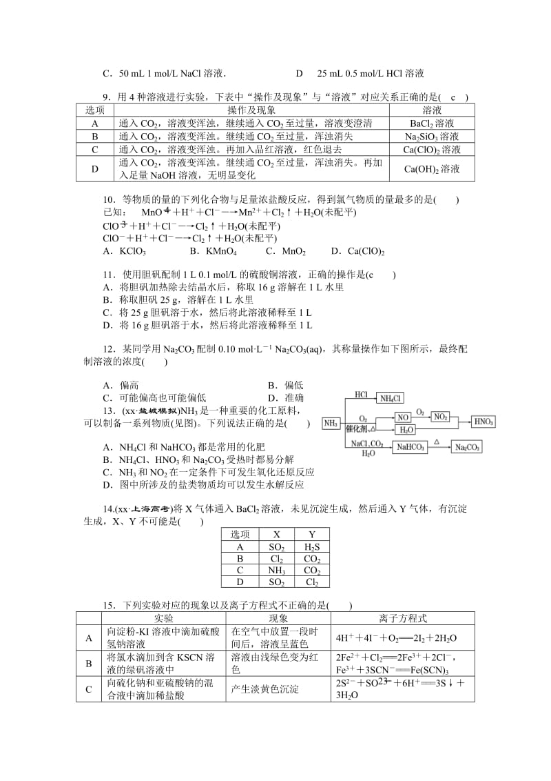 2019-2020年高三10月月考模拟（一）化学试题含答案.doc_第2页