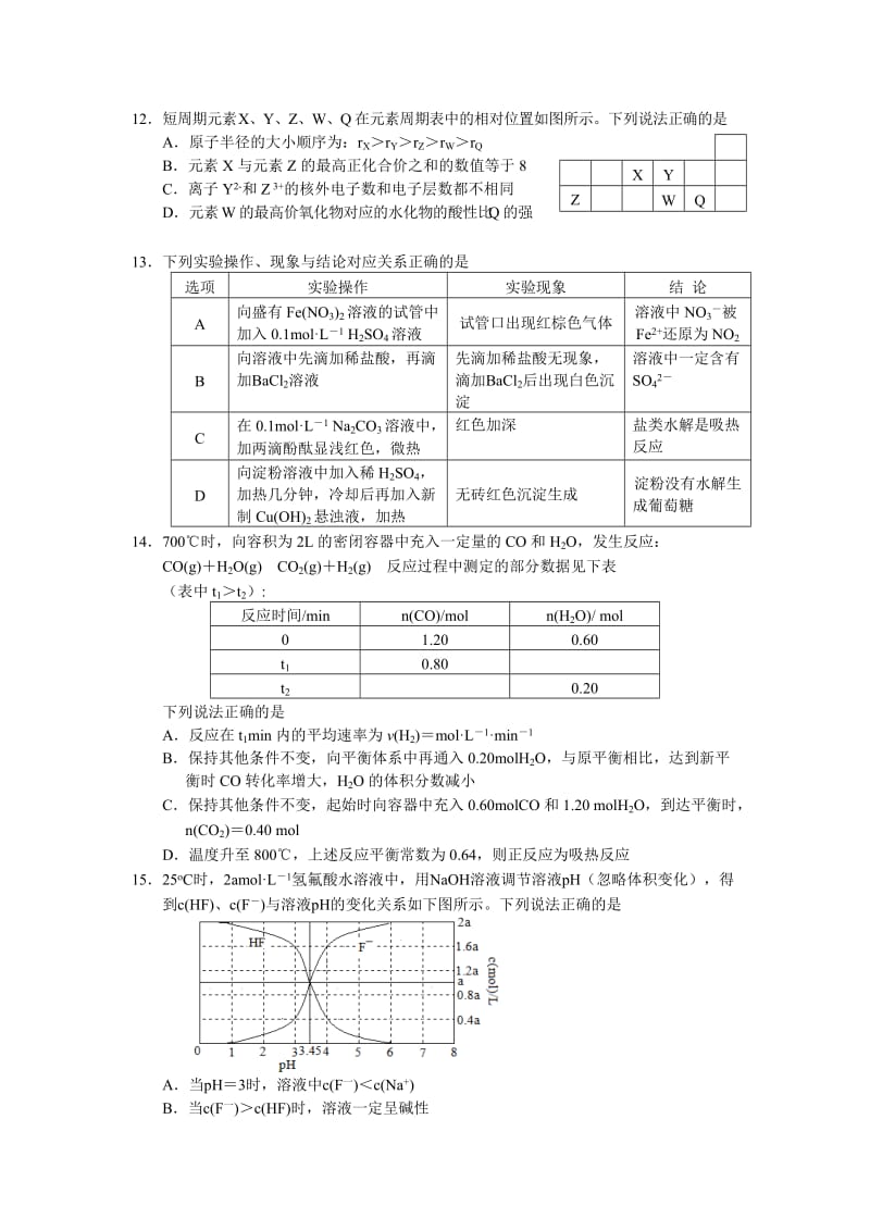 2019-2020年高三3月月考化学试题 Word版含答案.doc_第3页