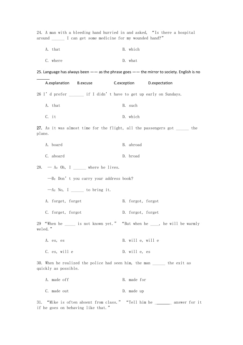 2019-2020年高三第四次联考英语试题 含答案.doc_第3页