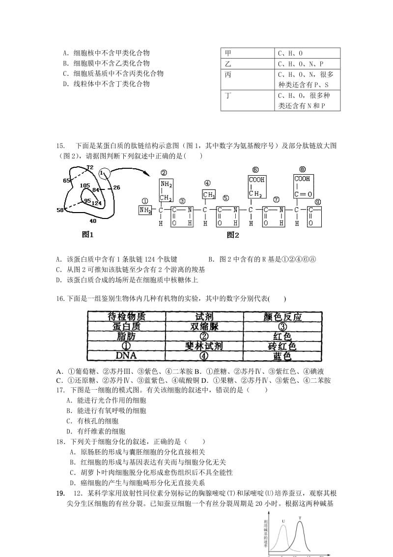 2019-2020年高三第一次模考生物试题 含答案.doc_第3页