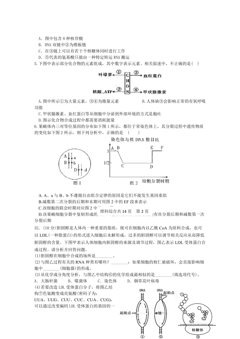 2019-2020年高三上学期第一次考试理综生物试题 含答案.doc_第2页