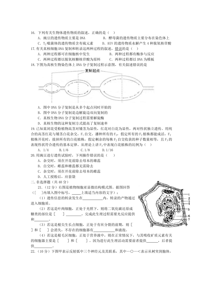 2019-2020年高三第一次月考生物试题含答案.doc_第3页