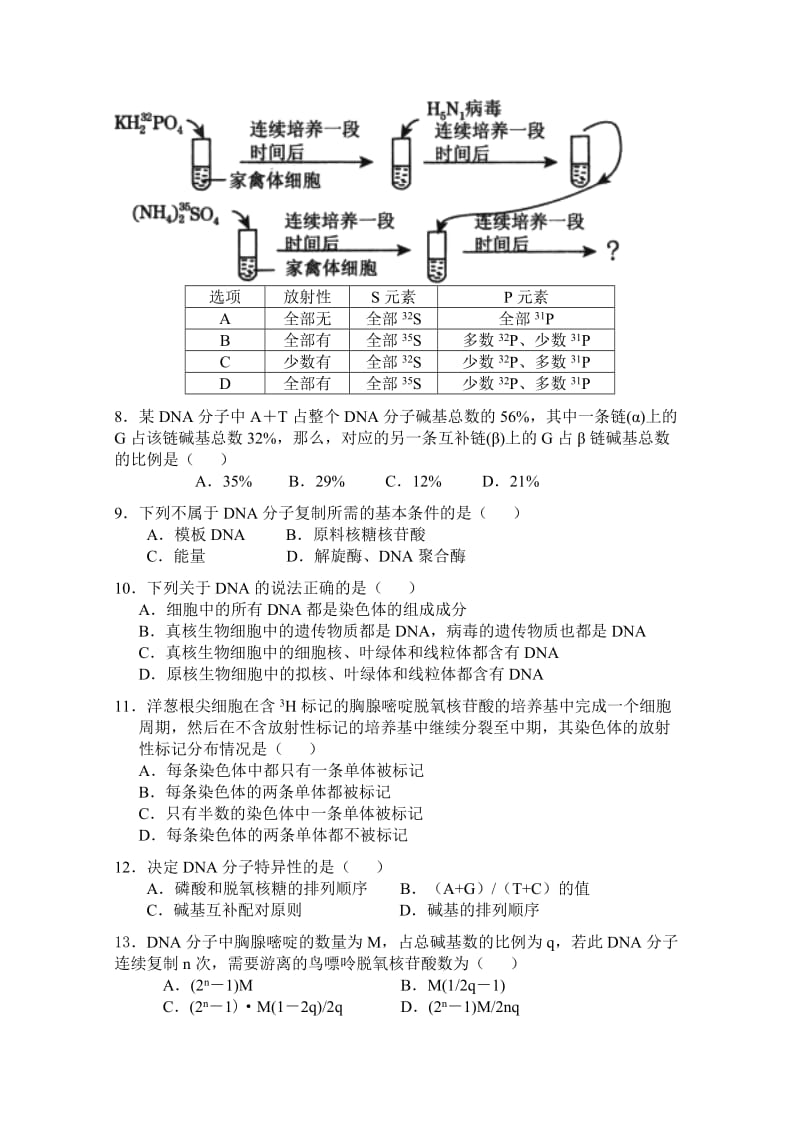 2019-2020年高二上学期周考生物试题 含答案.doc_第2页