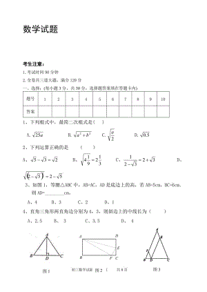 齊齊哈爾市2014-2015年上學(xué)期期初九年級數(shù)學(xué)試題及答案.doc