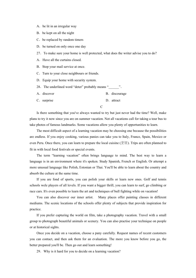 2019-2020年高二上学期周练（11.18）英语试题 含答案.doc_第3页