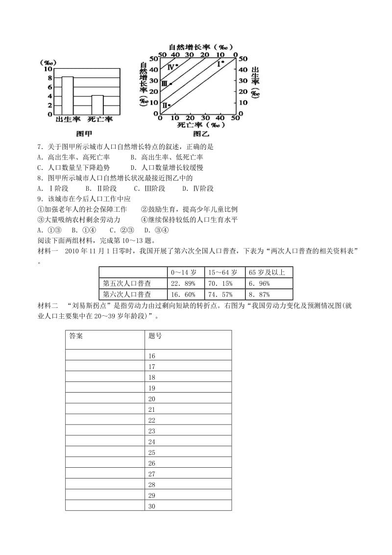 2019-2020年高中地理 第一章《人口的变化》单元检测题 新人教版必修2.doc_第2页