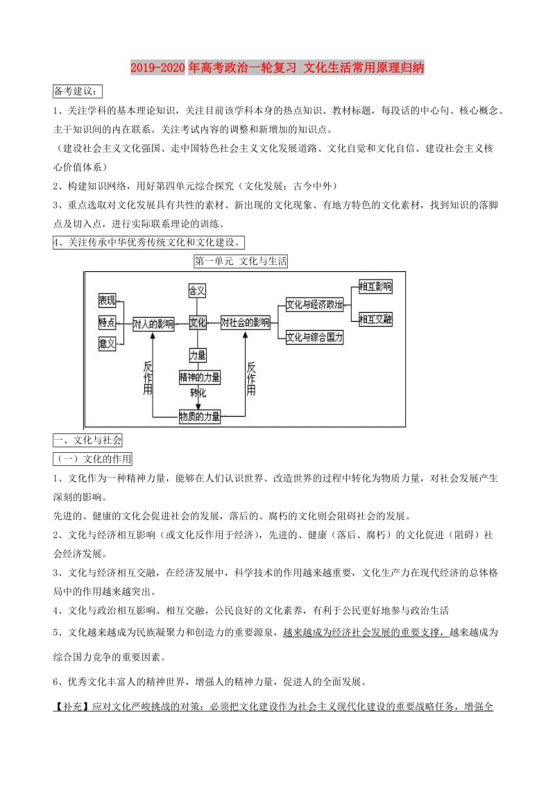 2019-2020年高考政治一轮复习 文化生活常用原理归纳.doc_第1页