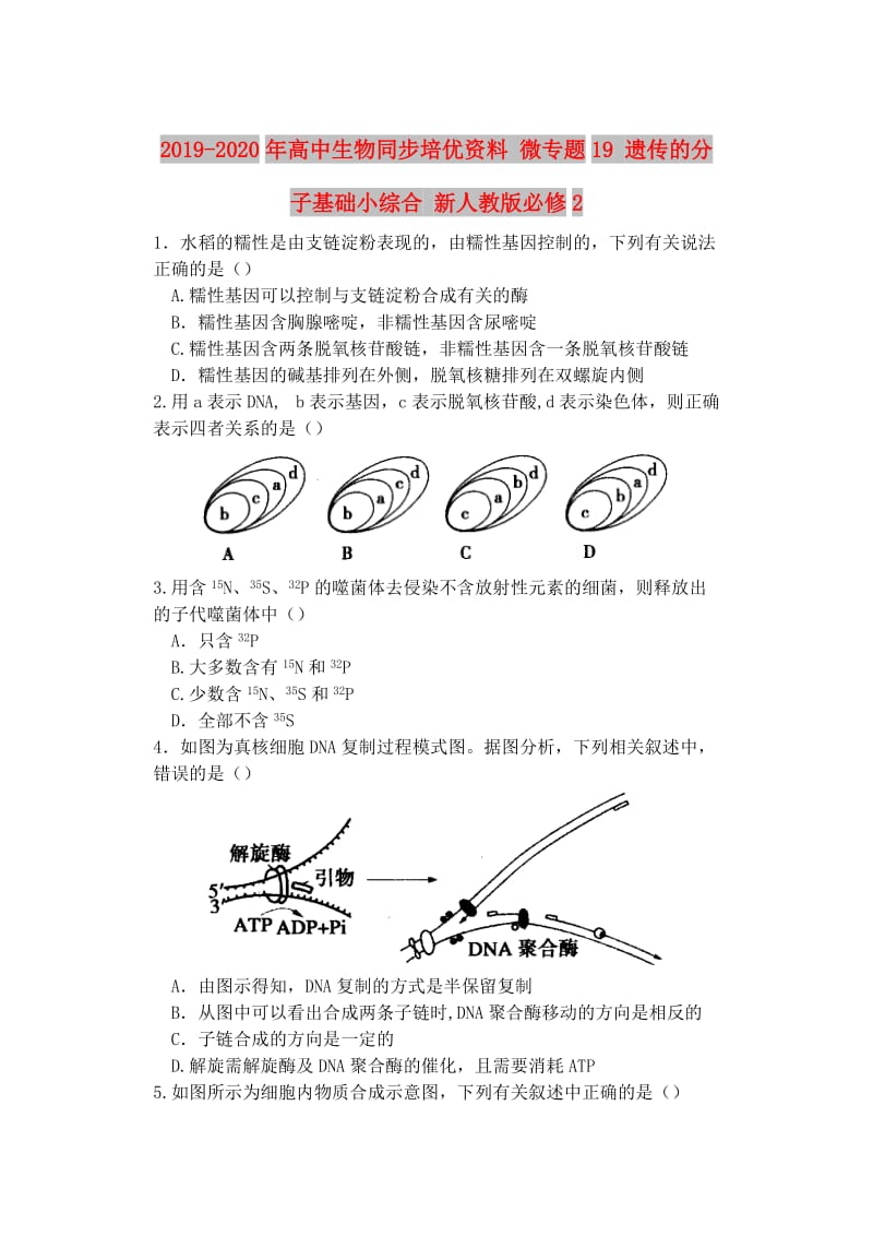 2019-2020年高中生物同步培优资料 微专题19 遗传的分子基础小综合 新人教版必修2.doc_第1页