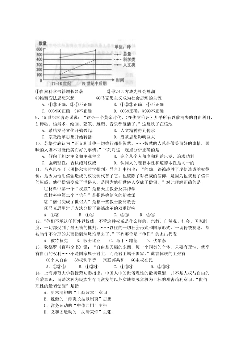 2019-2020年高二上学期期末模块考试历史试题含答案.doc_第2页