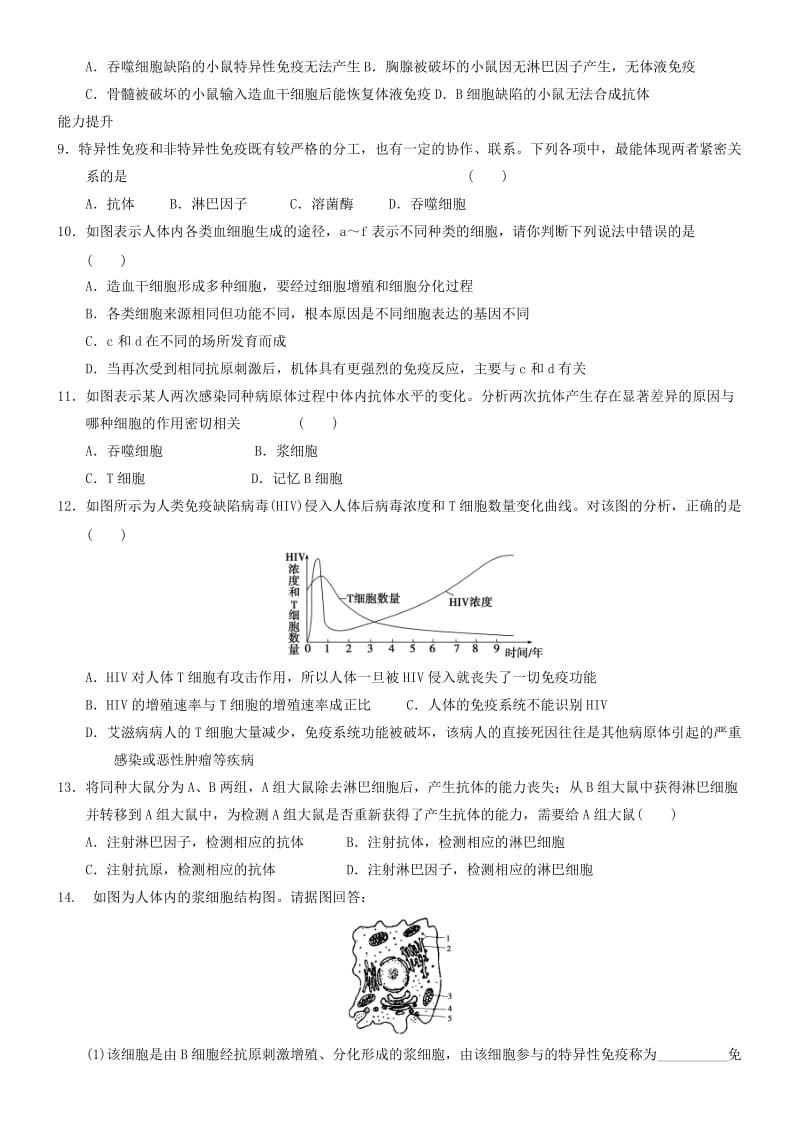 2019-2020年高中生物 2.4免疫调节练习新人教版必修3.doc_第2页