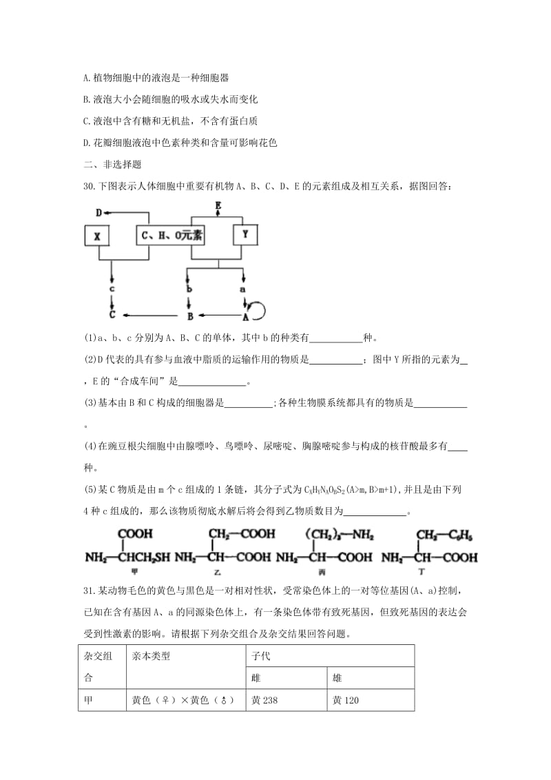 2019-2020年高三上学期周测（11.13）理科综合-生物试题 含答案.doc_第2页