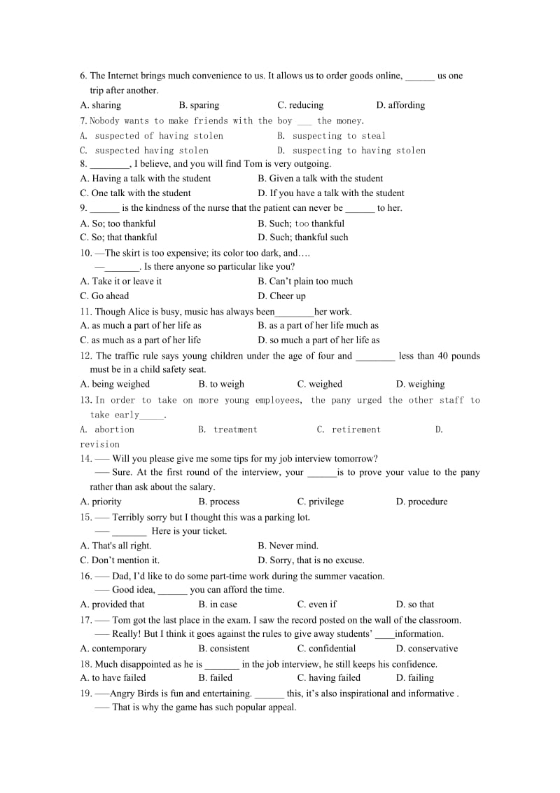 2019-2020年高三英语周末回顾（5） 含答案.doc_第2页