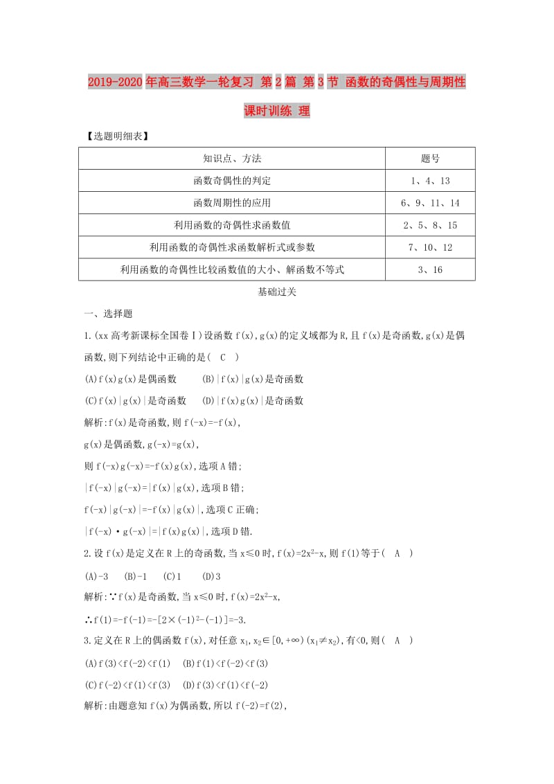 2019-2020年高三数学一轮复习 第2篇 第3节 函数的奇偶性与周期性课时训练 理.doc_第1页