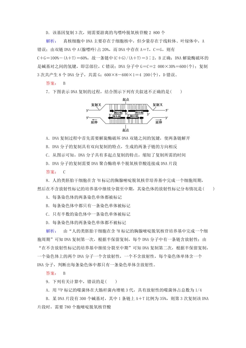 2019-2020年高中生物 第3章 第3节 DNA的复制课时作业 新人教版必修2.doc_第3页