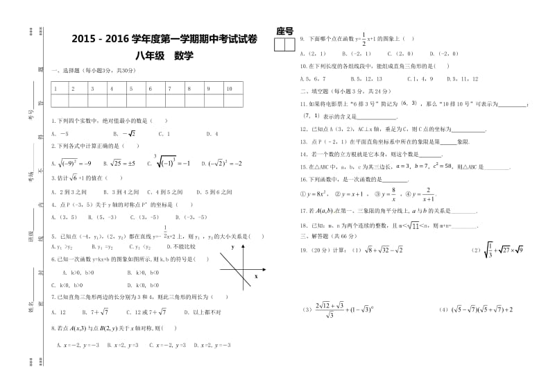 白银市白银区2015-2016八年级数学上期中考试卷及答案.doc_第1页