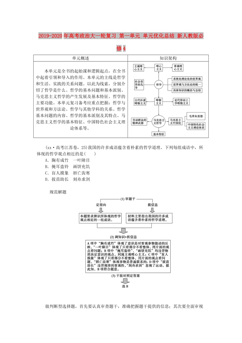 2019-2020年高考政治大一轮复习 第一单元 单元优化总结 新人教版必修4.doc_第1页