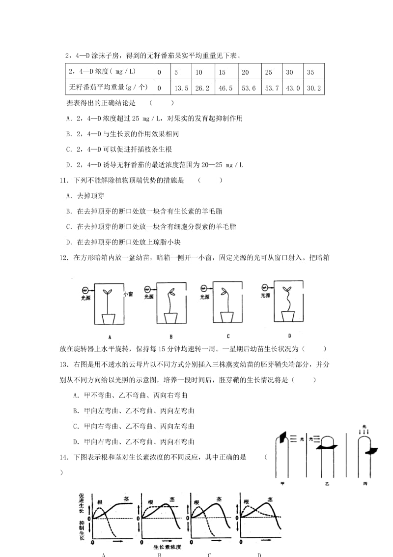 2019-2020年高二上学期学业水平模拟测试生物试题 含答案.doc_第2页