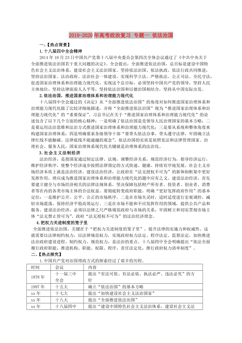 2019-2020年高考政治复习 专题一 依法治国.doc_第1页