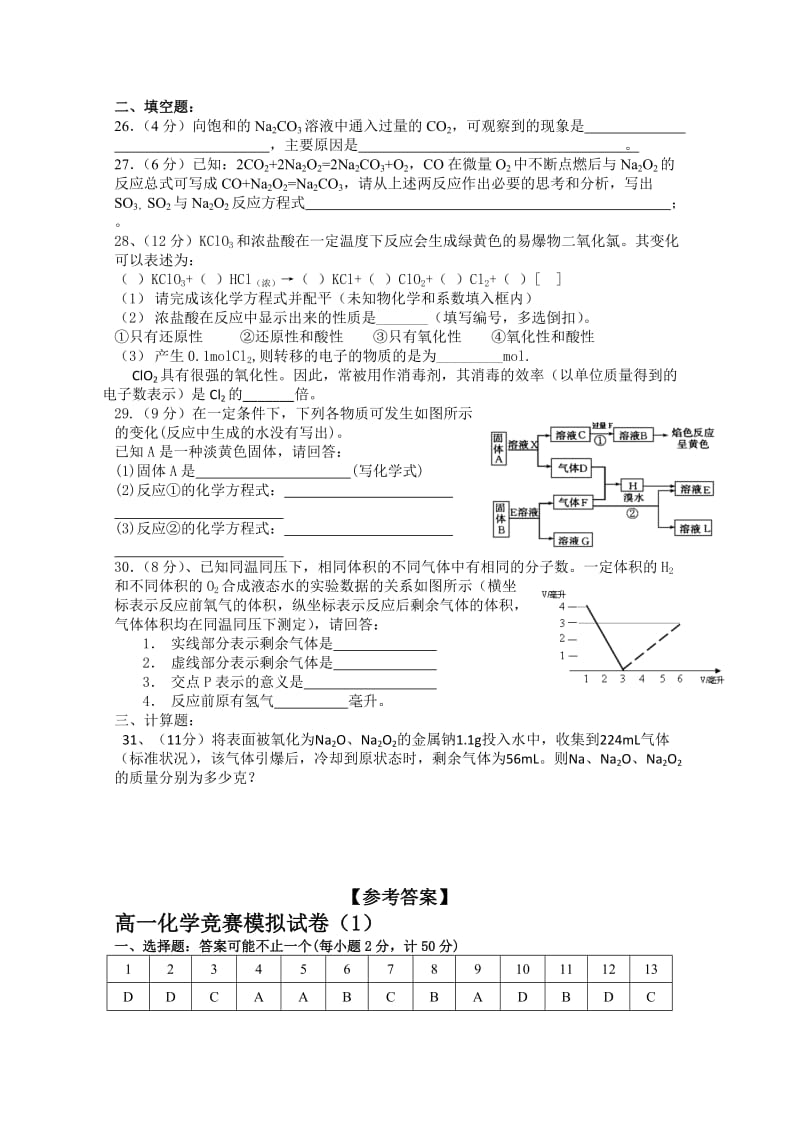 2019-2020年高一化学竞赛模拟试卷1 含答案.doc_第3页