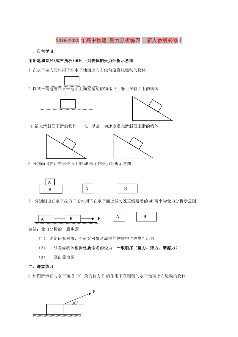 2019-2020年高中物理 受力分析练习1 新人教版必修1.doc_第1页