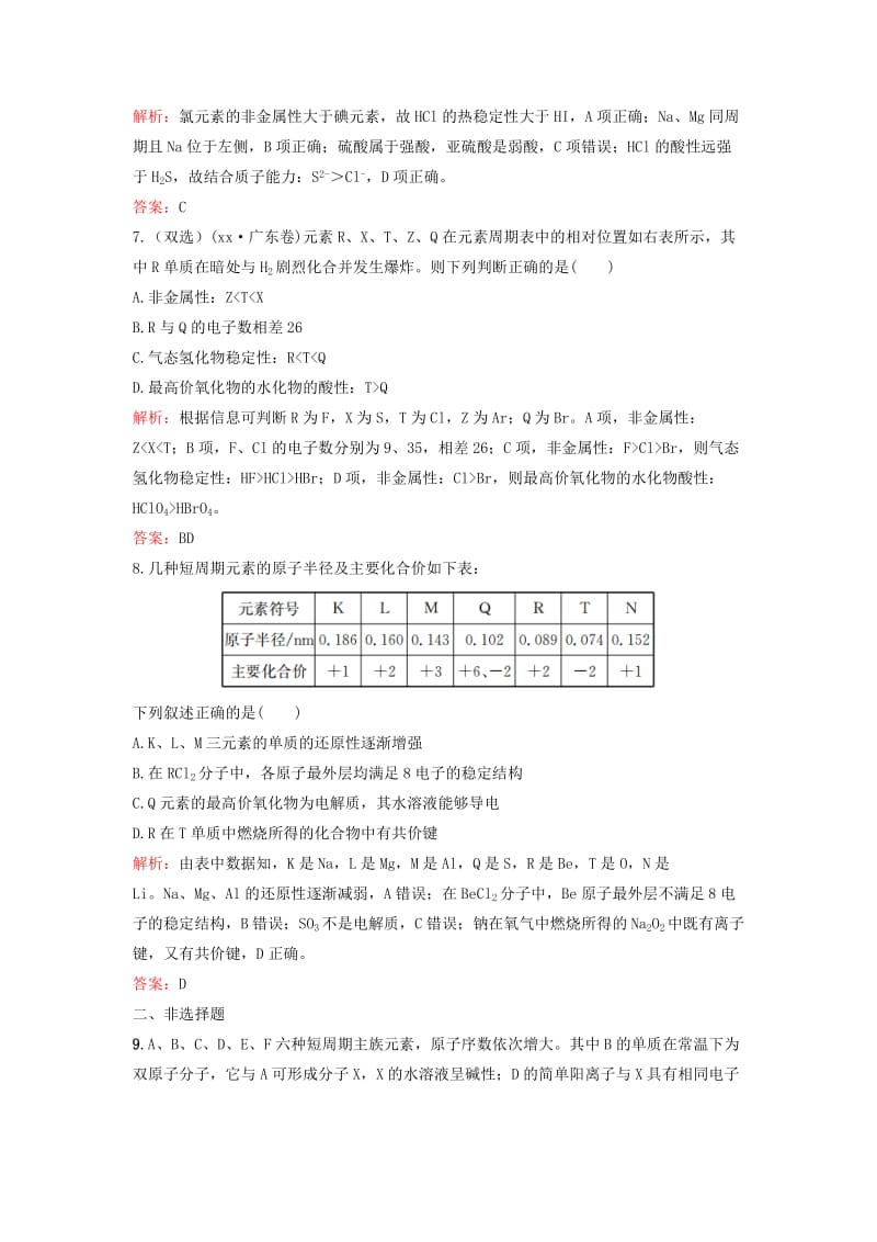 2019-2020年高考化学一轮复习 5.2元素周期律课时作业 新人教版.doc_第3页