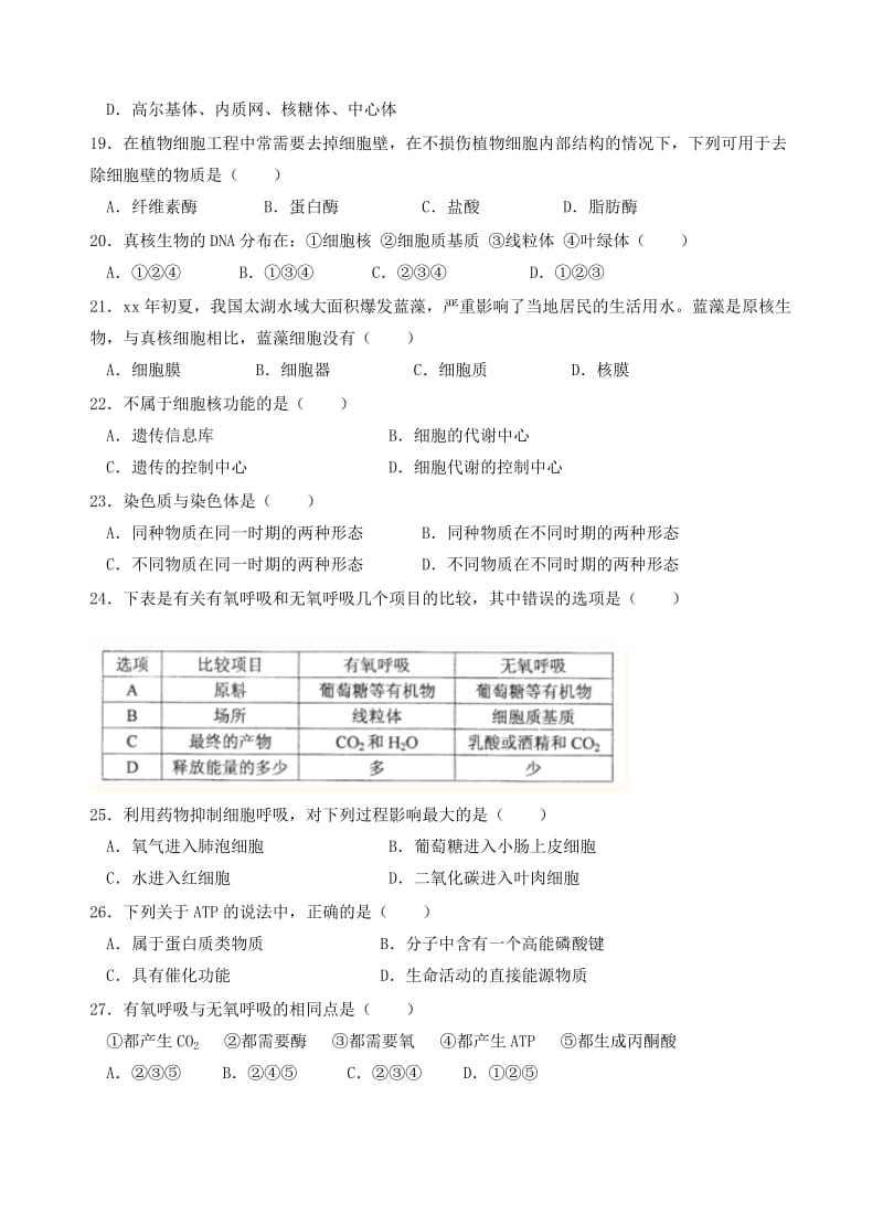 2019-2020年高二学业水平测试模拟考试生物试题（必修） Word版含答案.doc_第3页