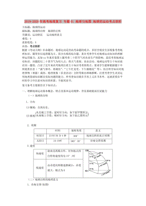 2019-2020年高考地理復習 專題01 地球與地圖 地球的運動考點剖析.doc