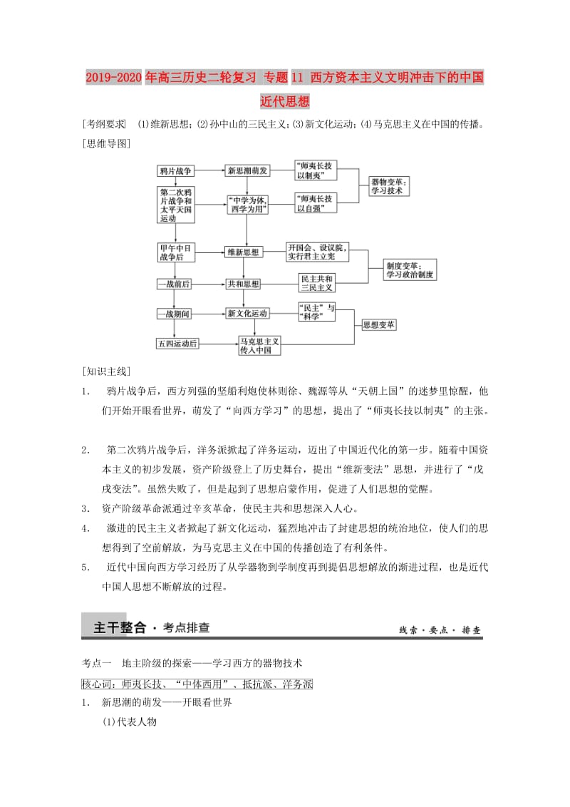 2019-2020年高三历史二轮复习 专题11 西方资本主义文明冲击下的中国近代思想 .doc_第1页