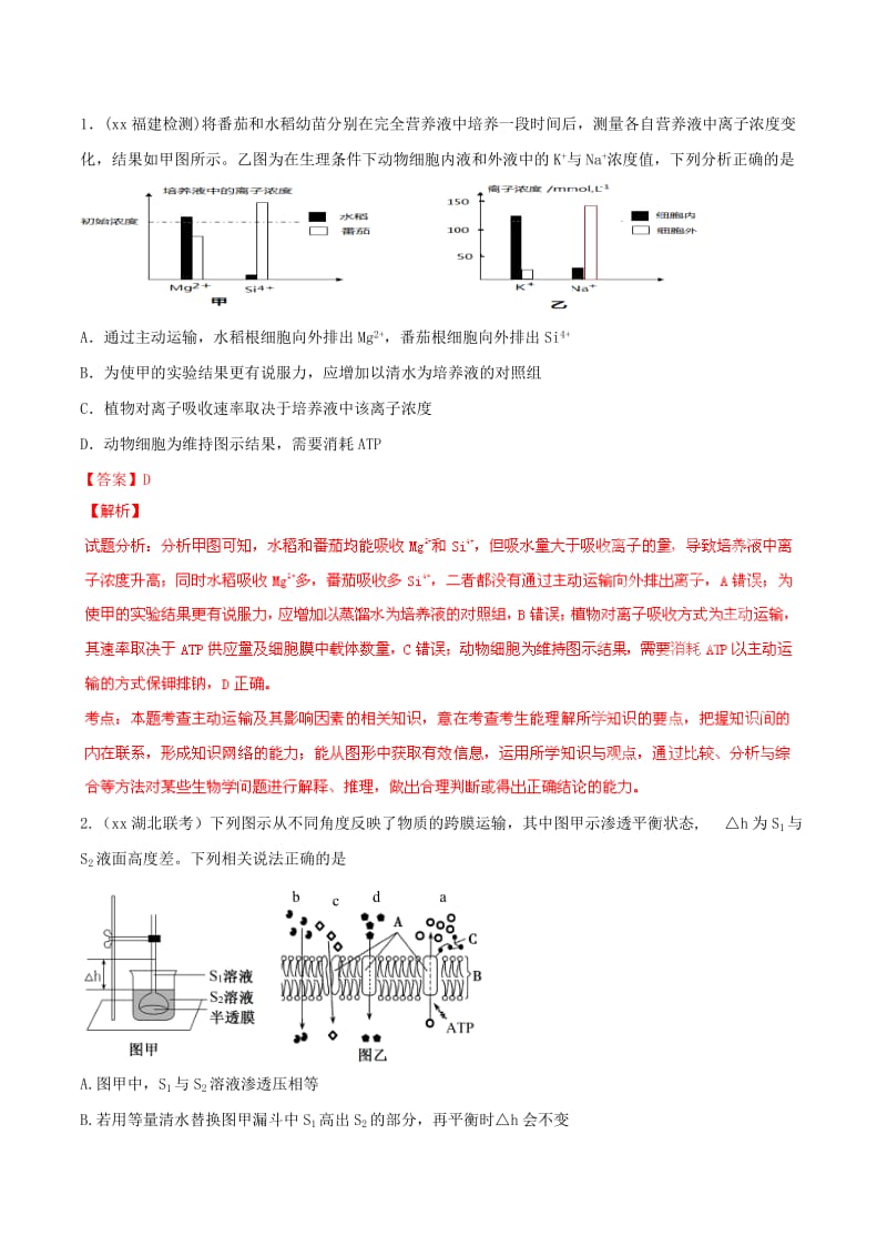 2019-2020年高考生物母题题源系列 专题05 物质运输（含解析）.doc_第2页