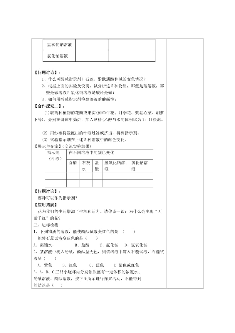 2019-2020年九年级化学下册 第十单元 酸和碱学案（无答案） 新人教版.doc_第2页