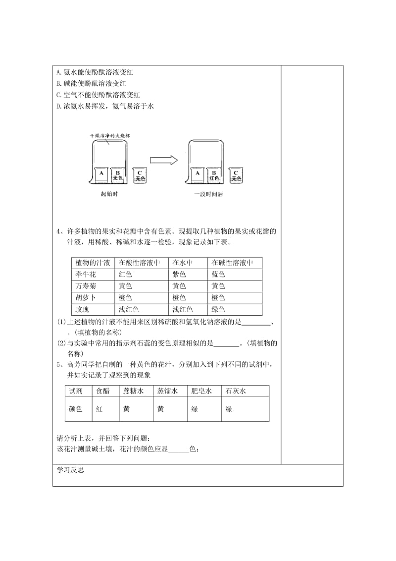 2019-2020年九年级化学下册 第十单元 酸和碱学案（无答案） 新人教版.doc_第3页