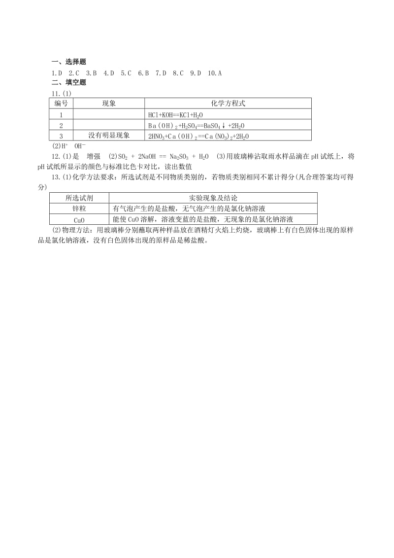 2019-2020年九年级化学下册第十单元酸和碱课题2酸和碱的中和反应跟踪训练新版新人教版.doc_第3页