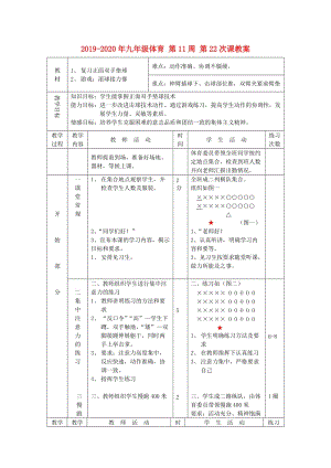 2019-2020年九年級(jí)體育 第11周 第22次課教案.doc