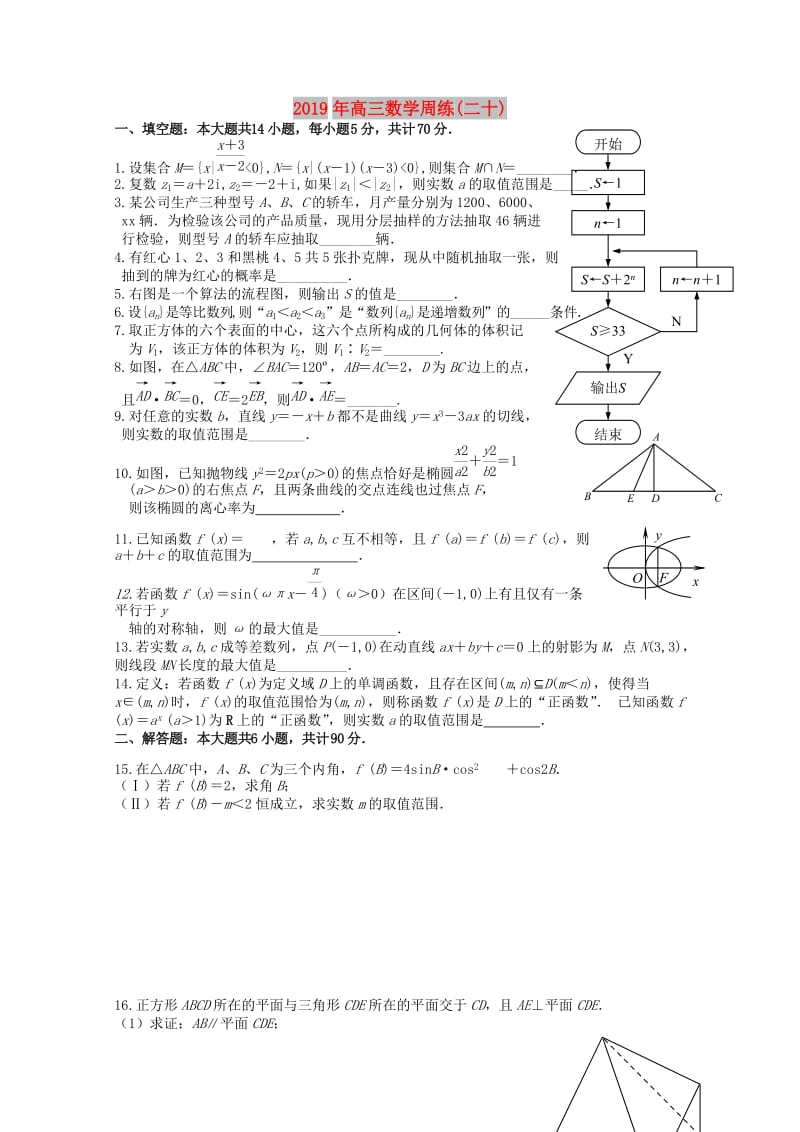 2019年高三数学周练(二十).doc_第1页