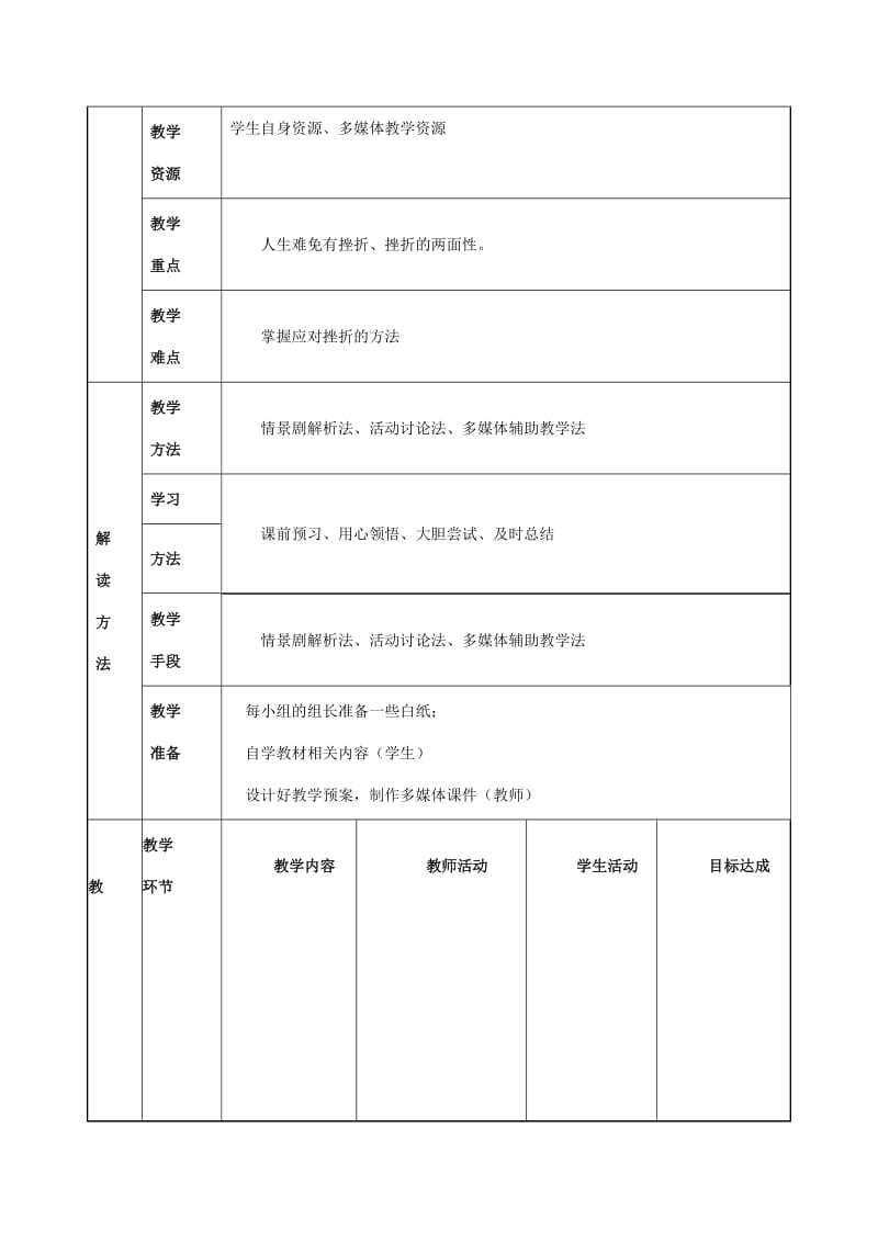 2019-2020年七年级思想品德上册 第二单元第二节《直面挫折》教学设计 湘教版.doc_第2页