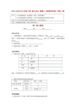 2019-2020年九年級下冊 第九單元 課題1《溶液的形成》學案（新版）新人教版.doc